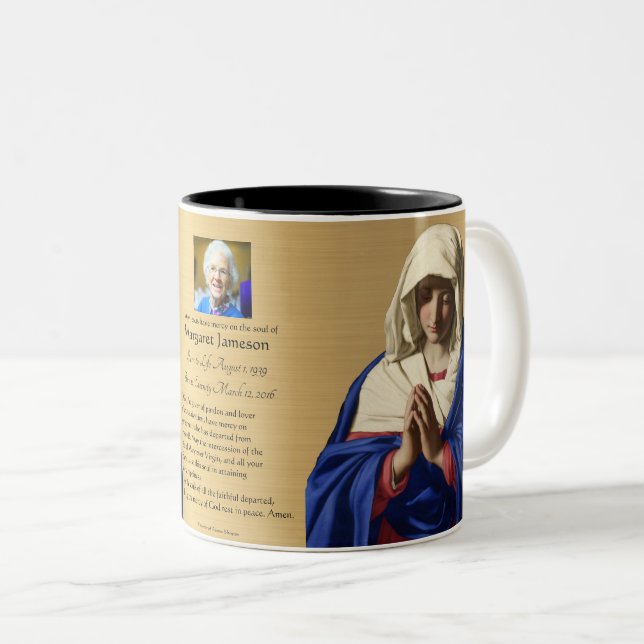 Religious Catholic Virgin Mary Funeral Memorial Two-Tone Coffee Mug (Front Right)