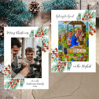 Religious Christian Christmas Green Elegant Photo Holiday Card