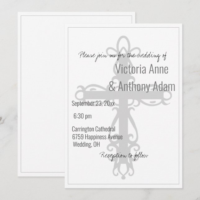 Religious Christian Cross Catholic Simple Wedding Invitation (Front/Back)