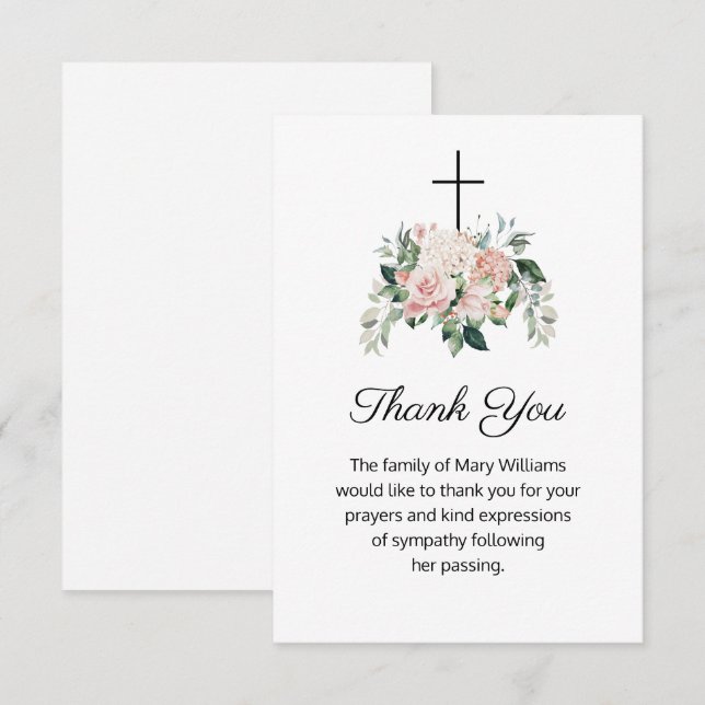 Religious Christian Floral Funeral Thank You Card (Front/Back)