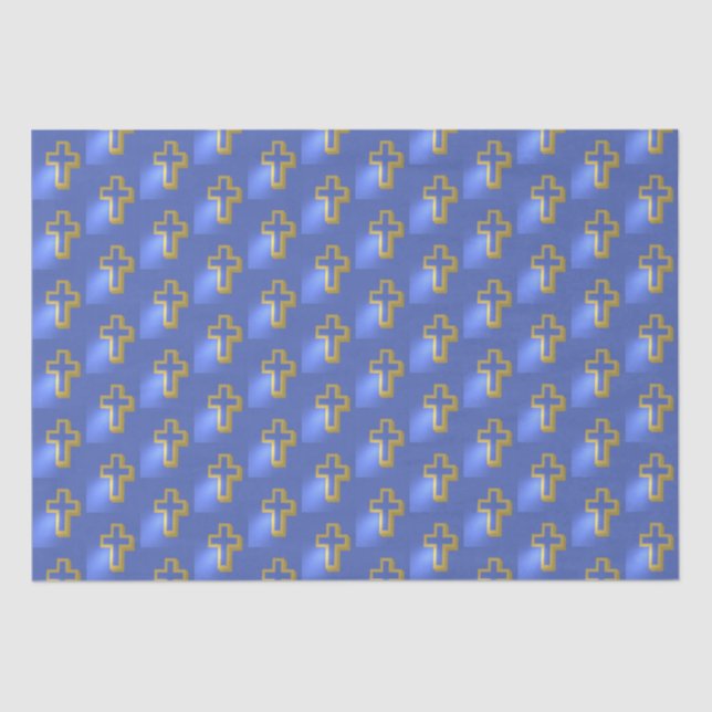 Religious Christian Golden Cross Lilac Blue Easter Tissue Paper (Front)