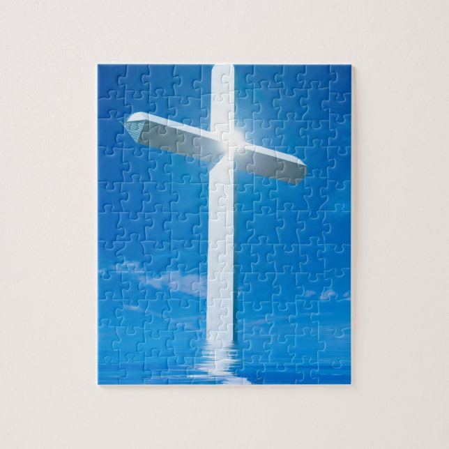 Religious Christianity White Cross Blue Water Jigsaw Puzzle (Vertical)