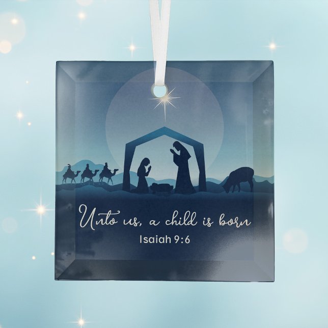 Religious Christmas Bible Verse Nativity Scene Glass Ornament (Creator Uploaded)