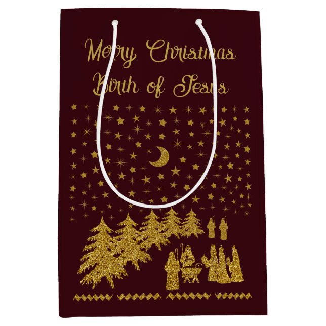 Religious Christmas, Birth of Jesus Medium Gift Bag (Front)