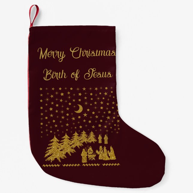 Religious Christmas, Birth of Jesus Small Christmas Stocking (Front)