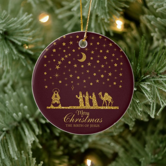 Religious Christmas, Birth of Jesus, Three King's Ceramic Ornament (Tree)
