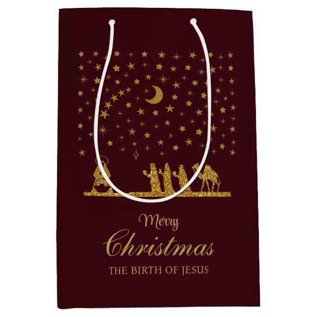 Religious Christmas, Birth of Jesus, Three King's Medium Gift Bag (Front)