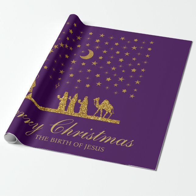 Religious Christmas, Birth of Jesus, Three King's Wrapping Paper (Unrolled)