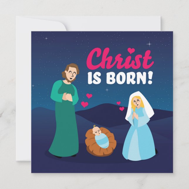 Religious Christmas Christ Is Born Holiday Card (Front)