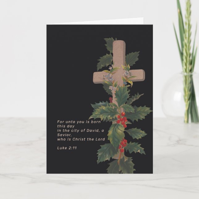 Religious Christmas Cross and Scripture Holiday Card (Front)
