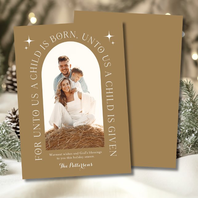 Religious Christmas Family Photo Minimalist Gold Holiday Card (Creator Uploaded)