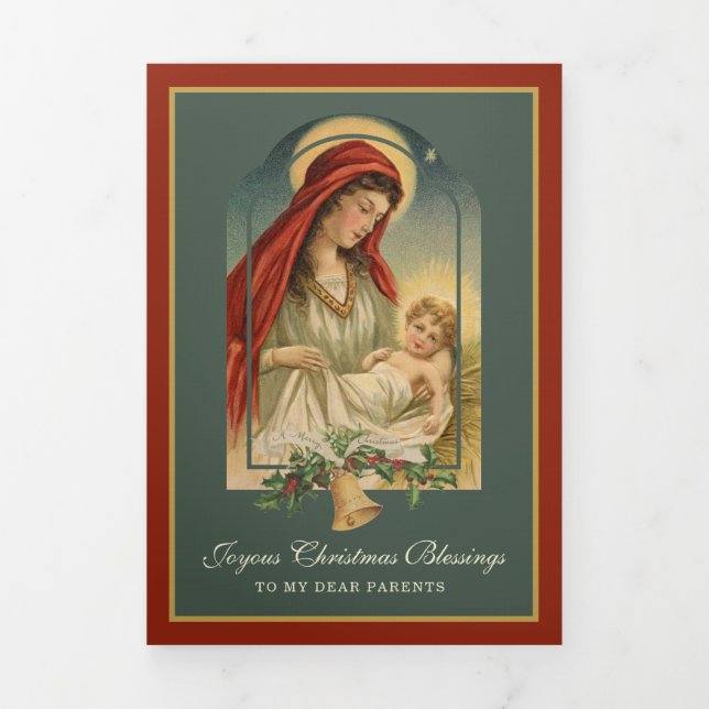 Religious Christmas Jesus Virgin Mary Poem  Tri-Fold Holiday Card (Cover)