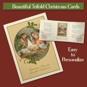 Religious Christmas Jesus Virgin Mary St Joseph Tri-Fold Holiday Card