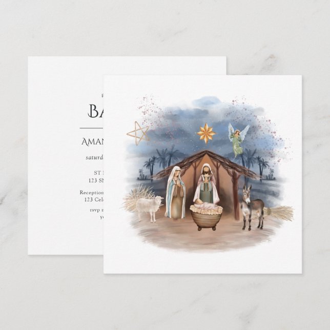 Religious Christmas Nativity Birth Jesus Christ In Invitation (Front/Back)