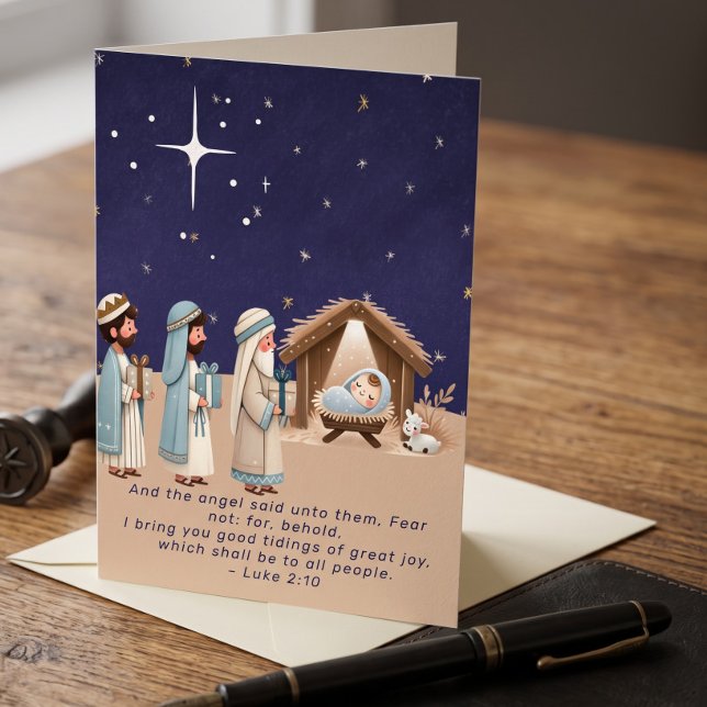 Religious Christmas Nativity Scene and Scripture Holiday Card (Religious Christmas Nativity Scene and Scripture Card by Ricaso. Christian baby Jesus wise men
)