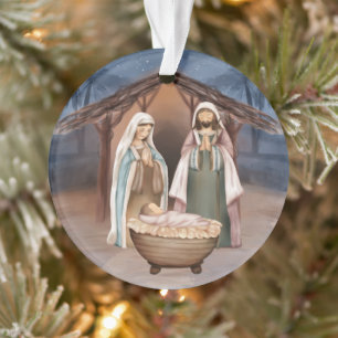 Religious Christmas Nativity Scene and Scripture Ornament