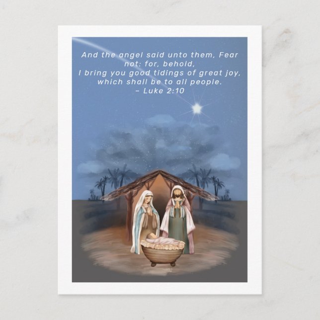 Religious Christmas Nativity Scene and Scripture Postcard (Front)