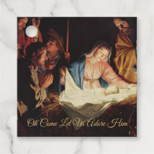 Religious Christmas Nativity Scene Gold Script Favour Tags