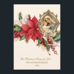 Religious Christmas Poinsettia Mother Mary Jesus Holiday Card<br><div class="desc">Featuring a beautiful gold framed image of the Blessed Mother Mary and Baby Jesus overlaid on a red poinsettia floral spray. The Sacred Hearts of Jesus Mary and Joseph are on the back. All text and fonts can be modified.</div>