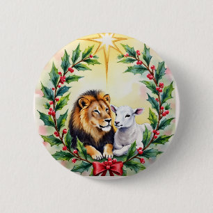 Religious Christmas The Lion and the Lamb and Star 2 Inch Round Button