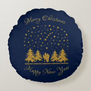 Religious Christmas Virgin Mary, St. Joseph, Jesus Round Pillow