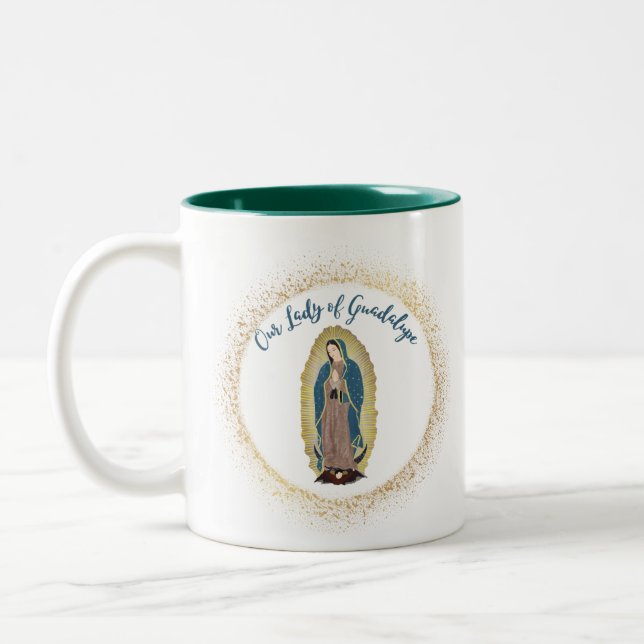 Religious Coffee Mug, Our Lady of Guadalupe Two-Tone Coffee Mug (Left)