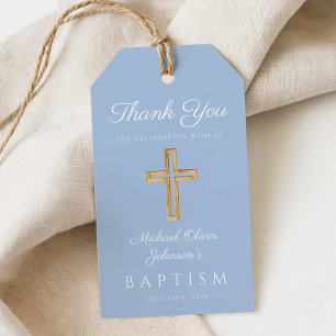 Religious Cross Baby Blue Boy Baptism Gift Tags