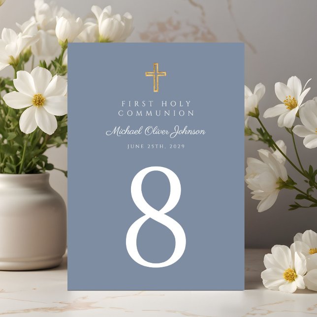 Religious Cross Blue Boy First Communion Table Number (Religious Cross Blue Boy First Communion Table Number)
