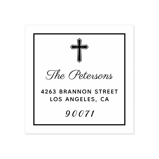 Religious Cross Custom Personalized Return Address Rubber Stamp (Imprint)