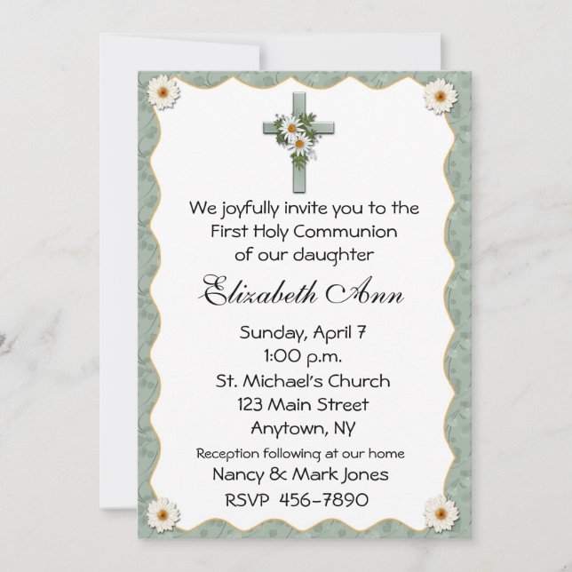 Religious Cross Daisies Invitation (Front)