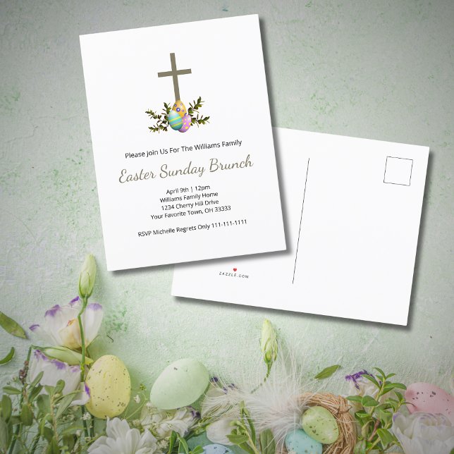 Religious Cross Decorated Eggs Easter Brunch  Invitation Postcard (Creator Uploaded)