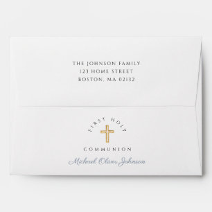 Religious Cross Dusty Blue Boy First Communion Envelope