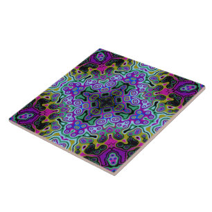 Religious Cross fractal colourful kaleida art Tile