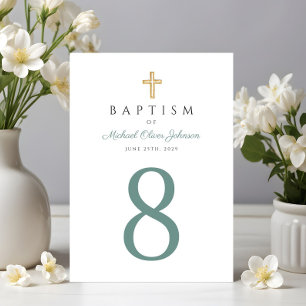 Religious Cross Green Boy Baptism Table Number