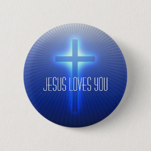Religious Cross Jesus Loves You 2 Inch Round Button