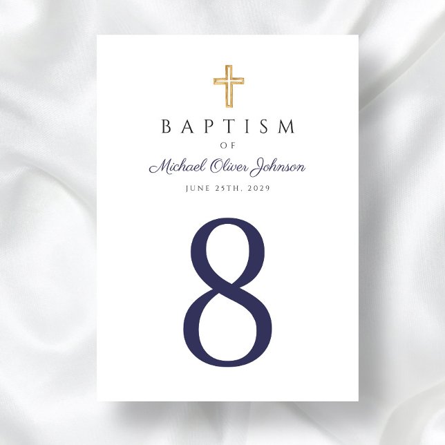 Religious Cross Navy Blue Boy Baptism Table Number (Religious Cross Navy Blue Boy Baptism Table Number)