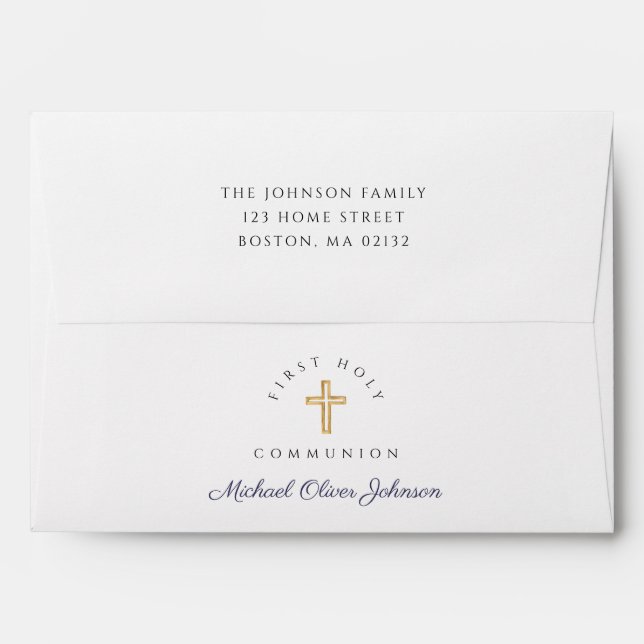 Religious Cross Navy Blue Boy First Communion Envelope (Back (Top Flap))