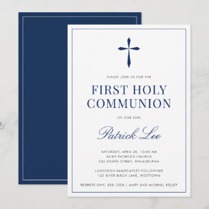 Religious Cross, Navy Blue Simple and Elegant Invitation