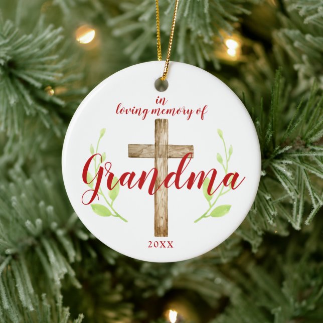 Religious Cross Personalized In Memory of Grandma Ceramic Ornament (Tree)