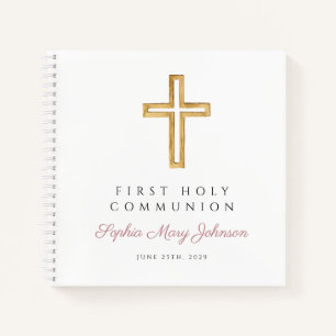 Religious Cross Pink First Communion Guestbook Notebook