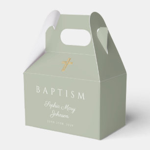Religious Cross Sage Green Baptism Favor Box
