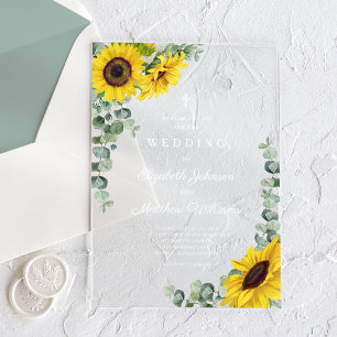 Religious Cross Sage Green Lace Sunflower Acrylic Invitations