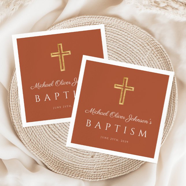 Religious Cross Terracotta Baptism Napkin (Religious Cross Terracotta Baptism Napkins)