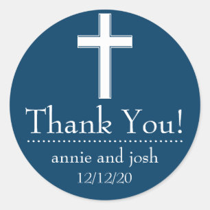 Religious Cross Thank You Labels (Navy Blue/White)