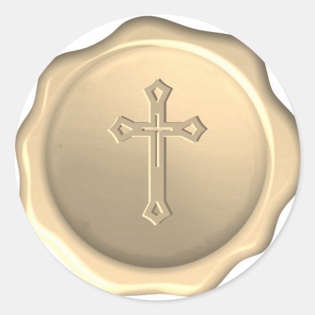 Religious Cross Wax Seal Embossed Golden Sticker (Front)