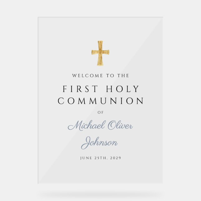 Religious Dusty Blue Boy First Communion Welcome (Recto)