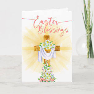 Religious Easter Blessings Floral Cross Card