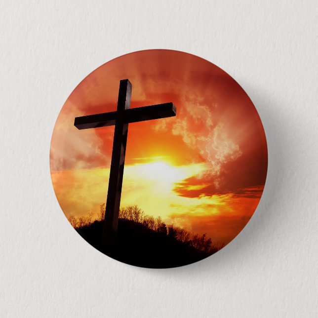 Religious Easter Cross at Sunset 2 Inch Round Button (Front)