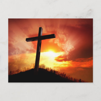 Religious Easter Cross at Sunset Holiday Postcard