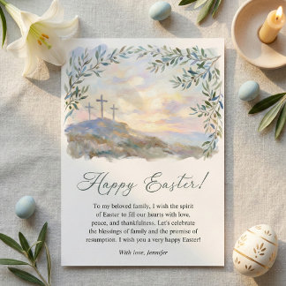 Religious Easter Cross Watercolor Christian Holiday Card
